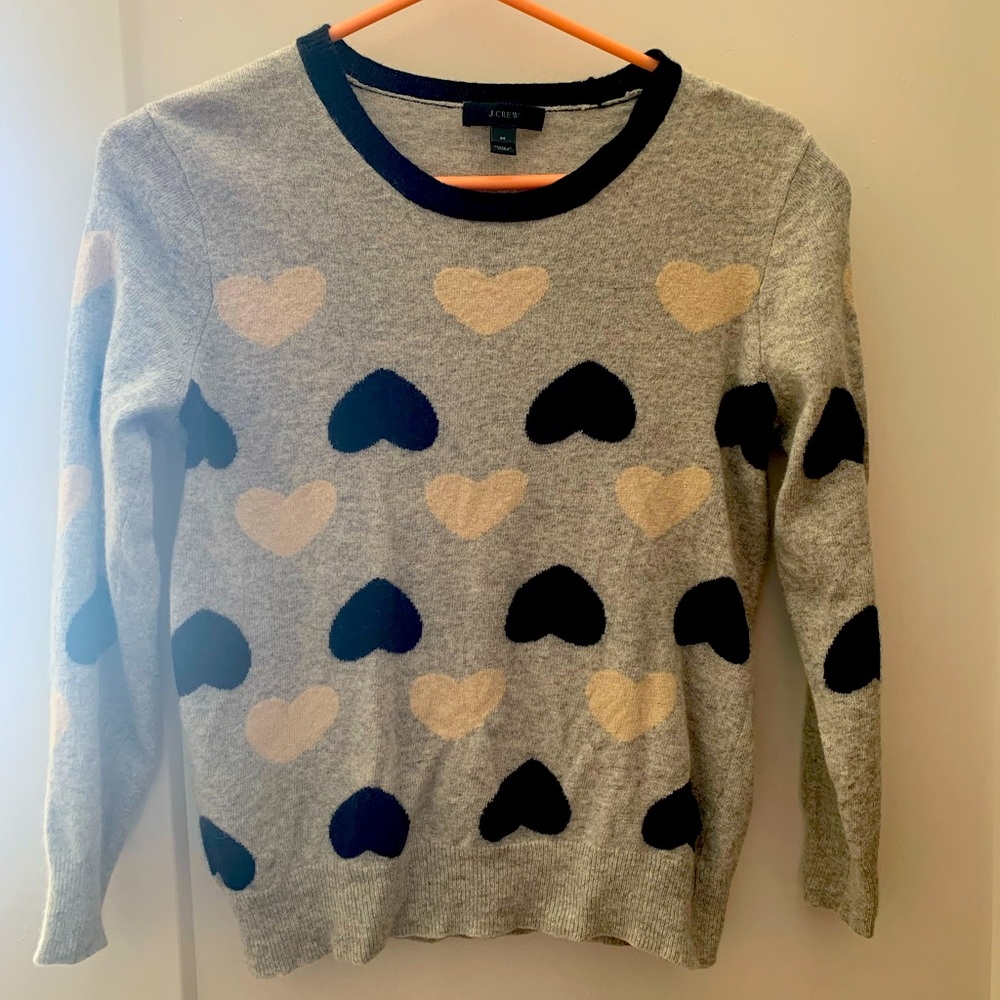 J. Crew Heartbreaker Intarsia Knit Wool Rabbit Hair Blend Sweater Hearts Size M